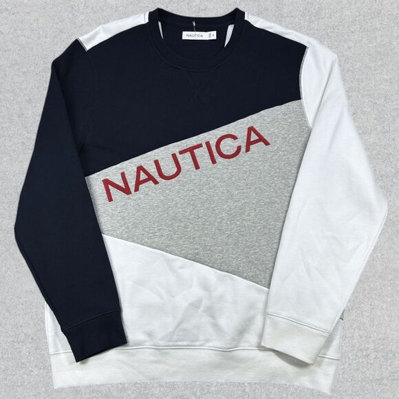 Nautica Sweatshirt Men's XL Colorblock Spellout Crew Neck Pullover‎ Gorpcore - Picture 1 of 11